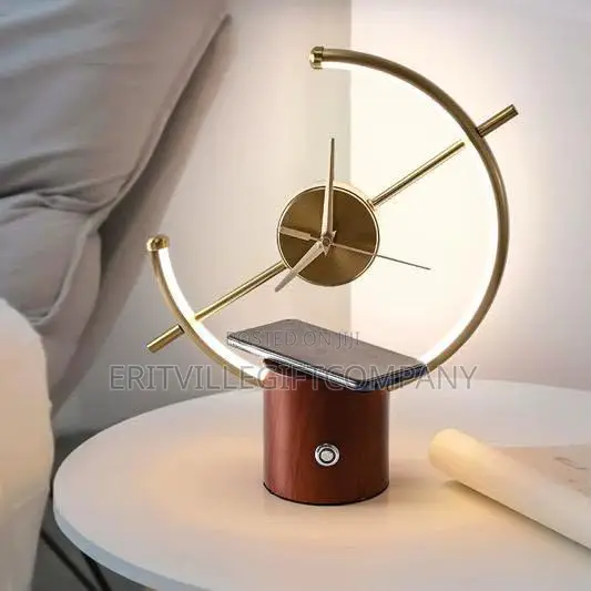 Modern Wooden Executive Desk Clock with Wireless Charging - 1