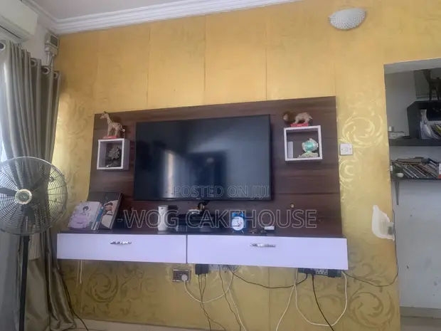Floating Mounted TV Panel with Shelves & Drawers (Used) - 1