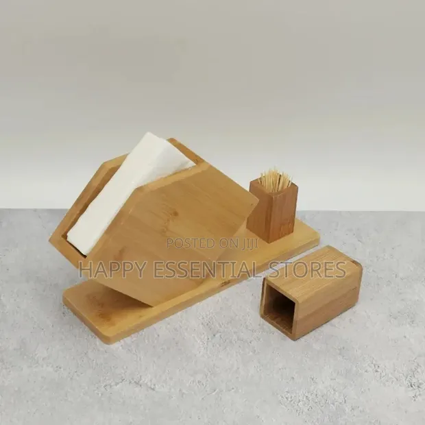 Bamboo Serviette Holder with Toothpick Dispenser - 1