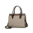 Office Handbag with Longer Strap - Brown Faux Leather - 1