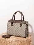Office Handbag with Longer Strap - Brown Faux Leather - 2