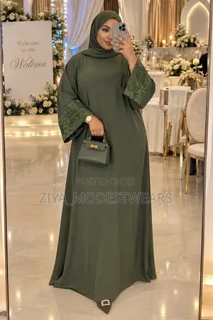 Army Green Embroidered Abaya | Modest Dress