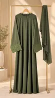 Army Green Embroidered Abaya | Modest Dress - 2