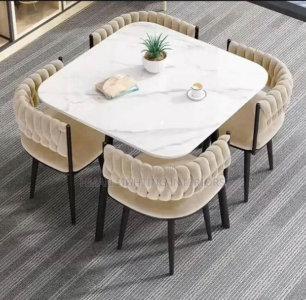 Luxury Marble-Look Dining Set - 4 Seater - 1