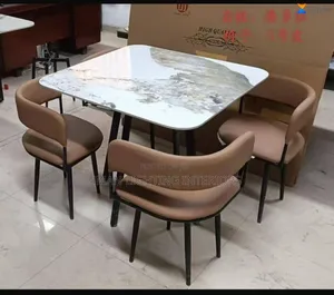 Luxury Marble-Look Dining Set - 4 Seater