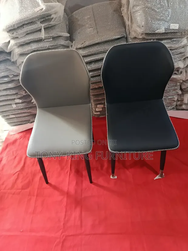 Modern Luxury Padded Leather Dining Chair Set - Black Metal Legs - 1