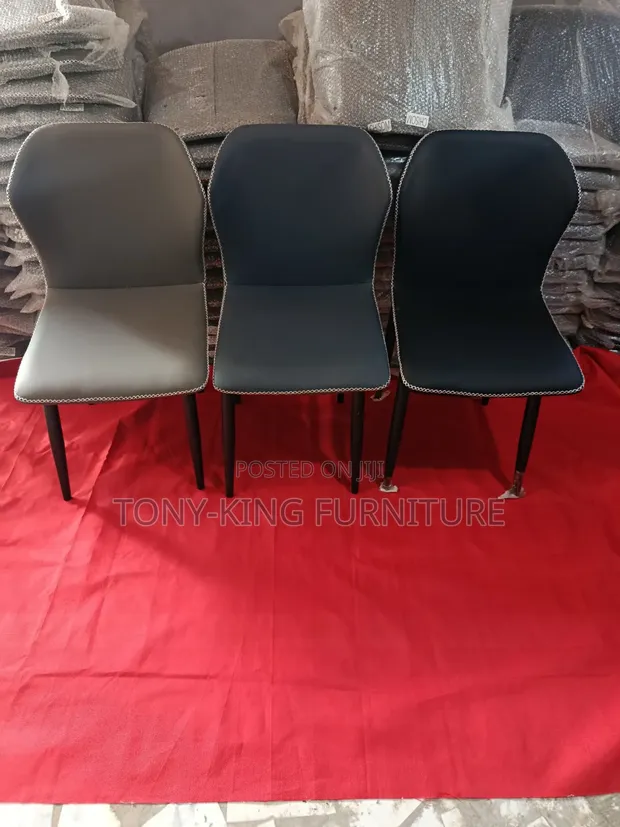 Imported Restaurant Dining Chair Set - Black Leather, Metal Legs - 1