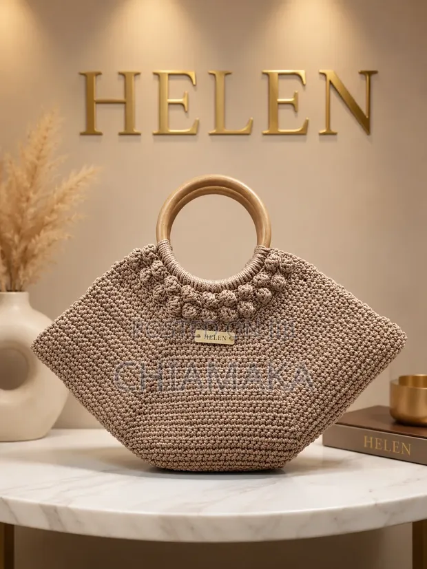 Hand Knitted Summer/Beach Bag - Gold - 1