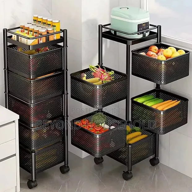 5-Tier Rotating Kitchen Storage Rack - Kwandon Kayan Abinci da Kayan Marmari - 1