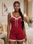 Lavender Lace Trim Loungewear Set - Purple - 1