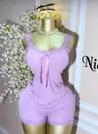 Lavender Lace Trim Loungewear Set - Purple - 2