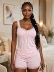 Lavender Lace Trim Loungewear Set - Purple - 5