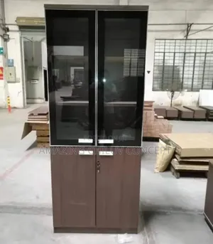 Executive Office Bookshelf with Glass Doors and Cabinet