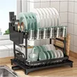 2-Tier Stainless Steel Dish Drainer - Black - 2
