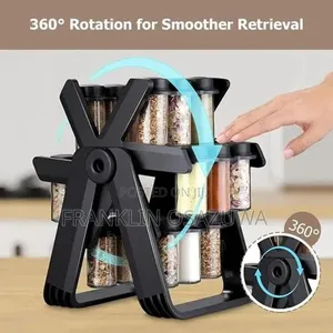 360° Juyawa Spice Rack tare da Jars Gilashi 16 - Baki