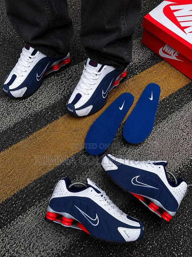 Nike Shox R4 Sneakers (Midnight Navy/White/Gym Red) - 1