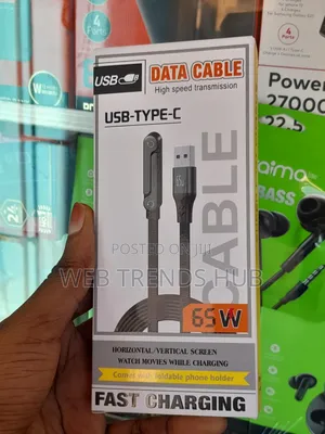 65W Fast Charging USB-C Cable with Foldable Phone Stand
