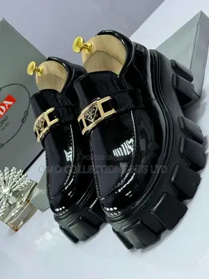 Designer Prada Men's Black Patent Leather Platform Shoes
