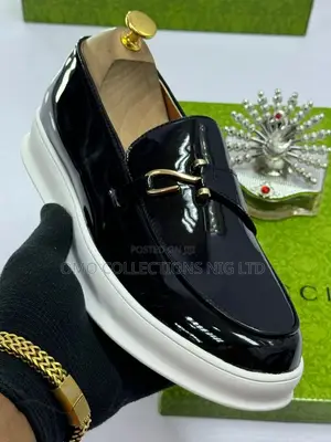 Designer Gucci Men's Black Patent Leather Loafers - Brand New