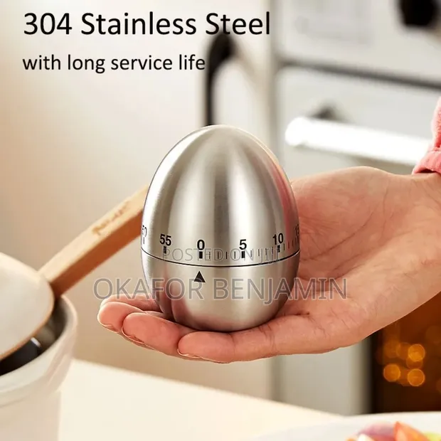 Stainless Steel Mechanical Egg Shaped Alarm Food Timer - 1