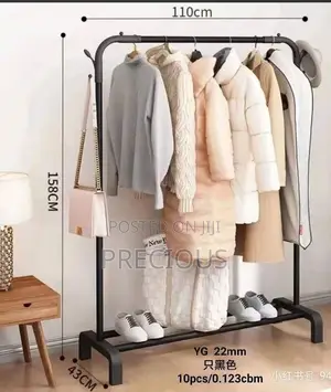 Heavy-Duty Garment Rack with Shoe Shelf & Side Hooks - Matte Black