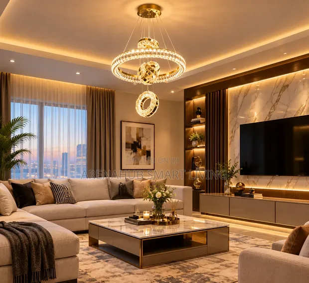 New Luxury Modern LED Chandelier - Gold Ring Crystal - 1