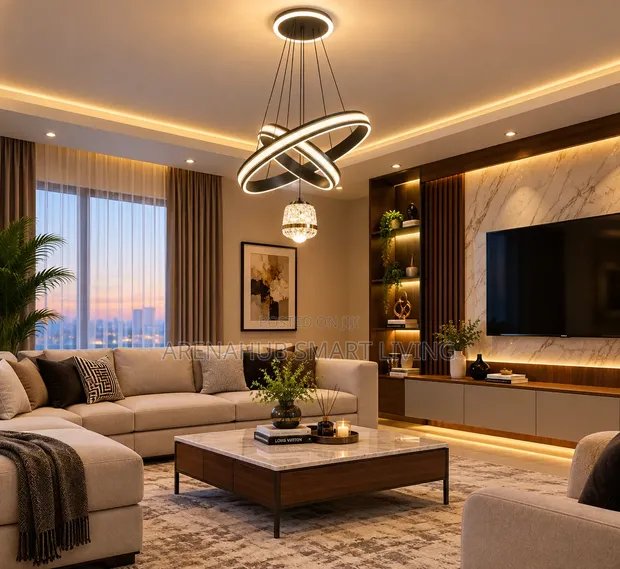 Modern Black LED Pendant Lamp Rings Chandelier - 1