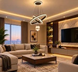 Modern Black LED Pendant Lamp Rings Chandelier