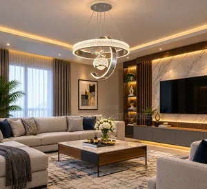 Modern LED Crystal Chandelier 2 Rings Dimmable Pendant Light