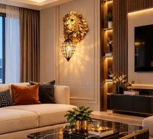 American Retro Creative Lion Head Resin LED Wall Lamp