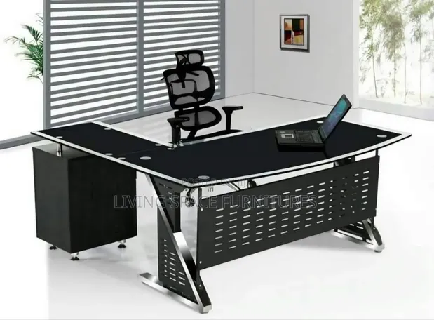 High-Quality Office Glass Table 1.6m with Drawers - 1