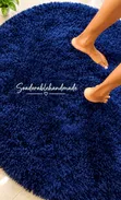 Navy Blue Shaggy Wool Rug (122cm Oval) - 1