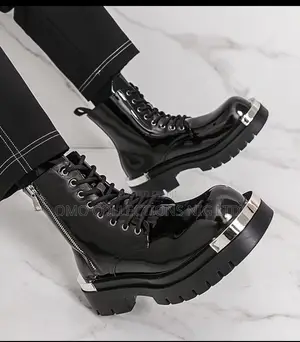 Men's Black Leather Flame Detail Lace-Up Boots - Louis Vuitton