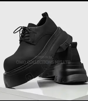 Italian Made Men's Matte Black Faux Leather Lace-Up Platform Shoes