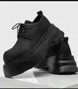 Italian Made Men's Matte Black Faux Leather Lace-Up Platform Shoes - 1