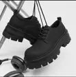 Italian Made Men's Matte Black Faux Leather Lace-Up Platform Shoes - 2