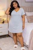 Soft Cotton Nightdress Loungewear - Shuɗi - 4