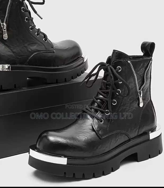 Takalmi na Maza na Italiya da aka yi da Faux Leather Baki tare da Zippers - 1