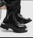 Takalmi na Maza na Italiya da aka yi da Faux Leather Baki tare da Zippers - 3