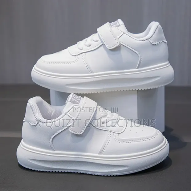 Kids White Velcro Sneakers - 1