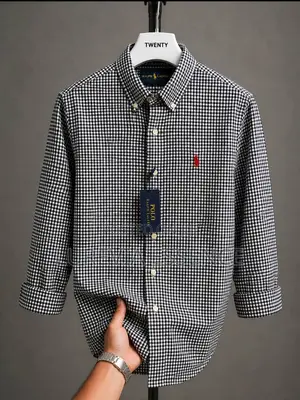 Polo Ralph Lauren Men's Blue & White Checkered Long-Sleeve Shirt