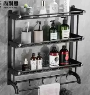 Wall Mount Bathroom Storage Rack - Nail-Free Installation