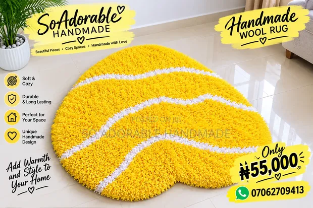 Handmade Love Shaped Shaggy Rug - Yellow da Fararen Lines - 1