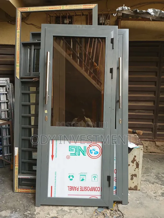 Grey Aluminium Hinge Door with Glass - 1