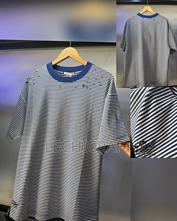 Men's Luxury T-Shirt - Blue & White Horizontal Stripes - 1