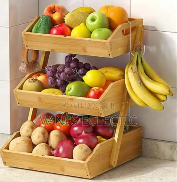 3-Tier Bamboo Fruit & Vegetable Basket Stand - 1