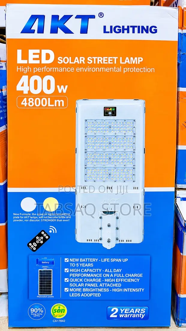 AKT LED Solar Street Light 400W, 4800lm, 2-Year Warranty - 1