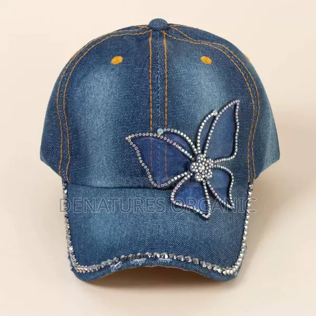 Kwalliya ta Rhinestone Butterfly Jean Cap Mai Kyalkyali - 1