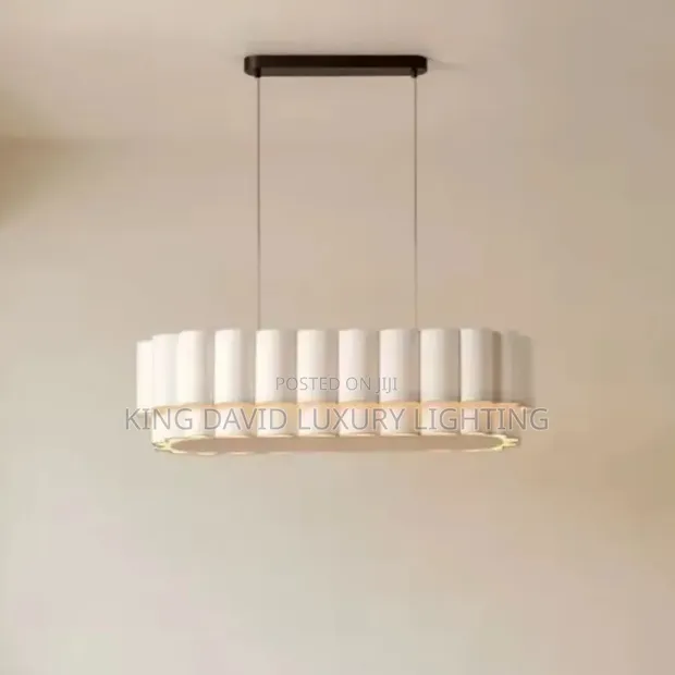 Folia Oval Scalloped Natural Linen Pendant Light - 1