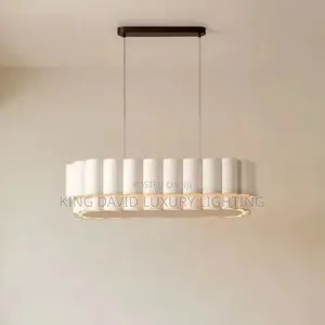 Folia Oval Scalloped Natural Linen Pendant Light